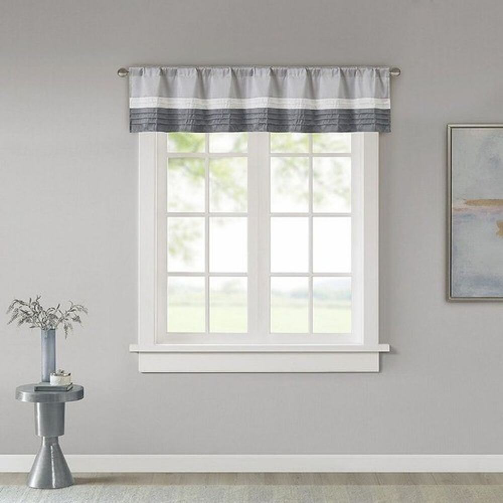 Madison Park Salem 18x50 Gray Polyoni Pintuck Stripe Window Valance Rod Pocket